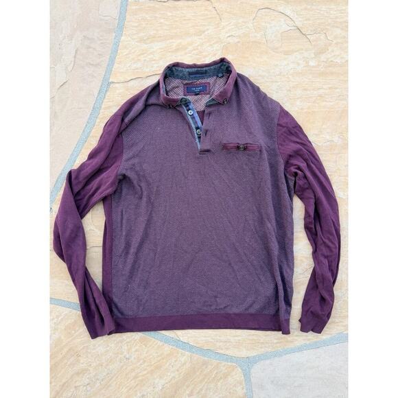 Ted Baker Other - Ted Baker Men's 5 US XL Burgundy Long Sleeve Knit Polo Shirt Top